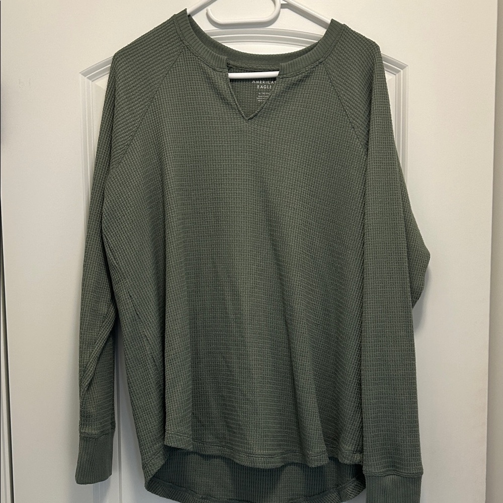 American Eagle Olive Waffle Knit long sleeve